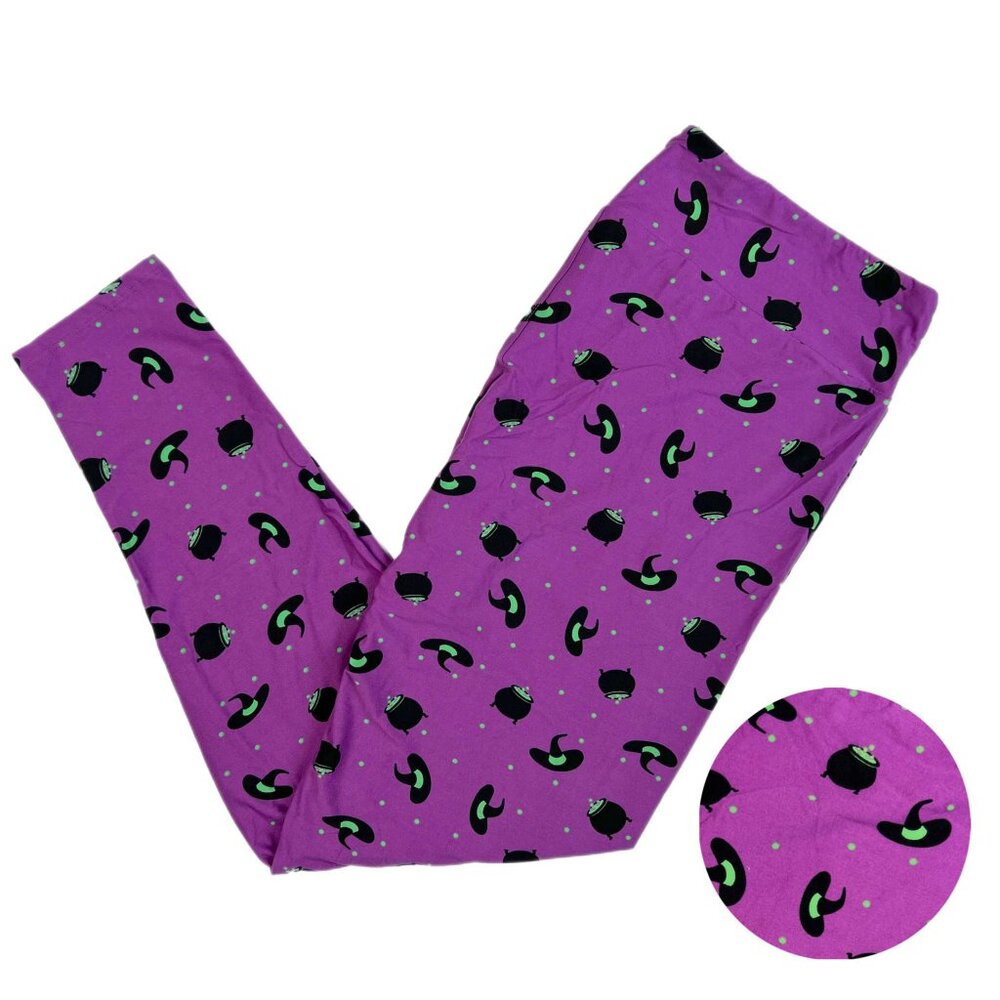 NEW LuLaRoe TC Halloween Purple Witch Hat Cauldron Green Leggings Black Comfy